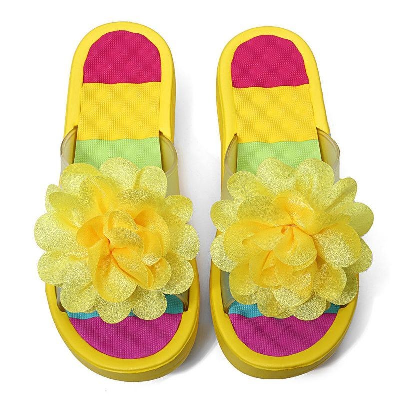 Dam Sommartofflor Flip Flops Plattform Blommiga Skor