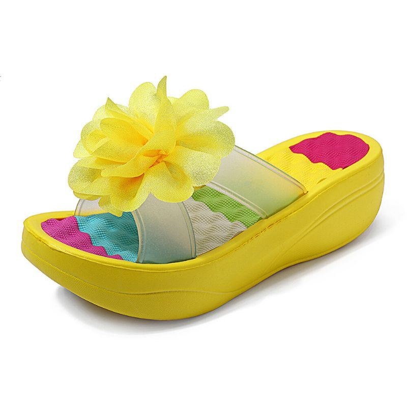 Dam Sommartofflor Flip Flops Plattform Blommiga Skor