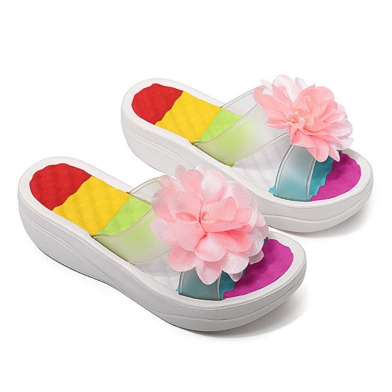 Dam Sommartofflor Flip Flops Plattform Blommiga Skor