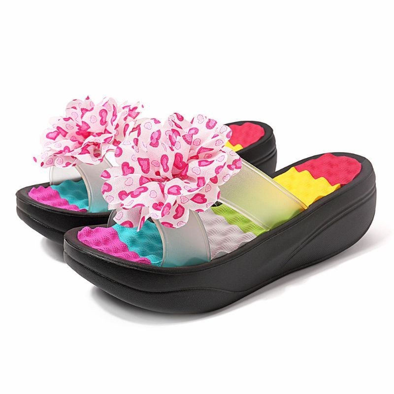 Dam Sommartofflor Flip Flops Plattform Blommiga Skor