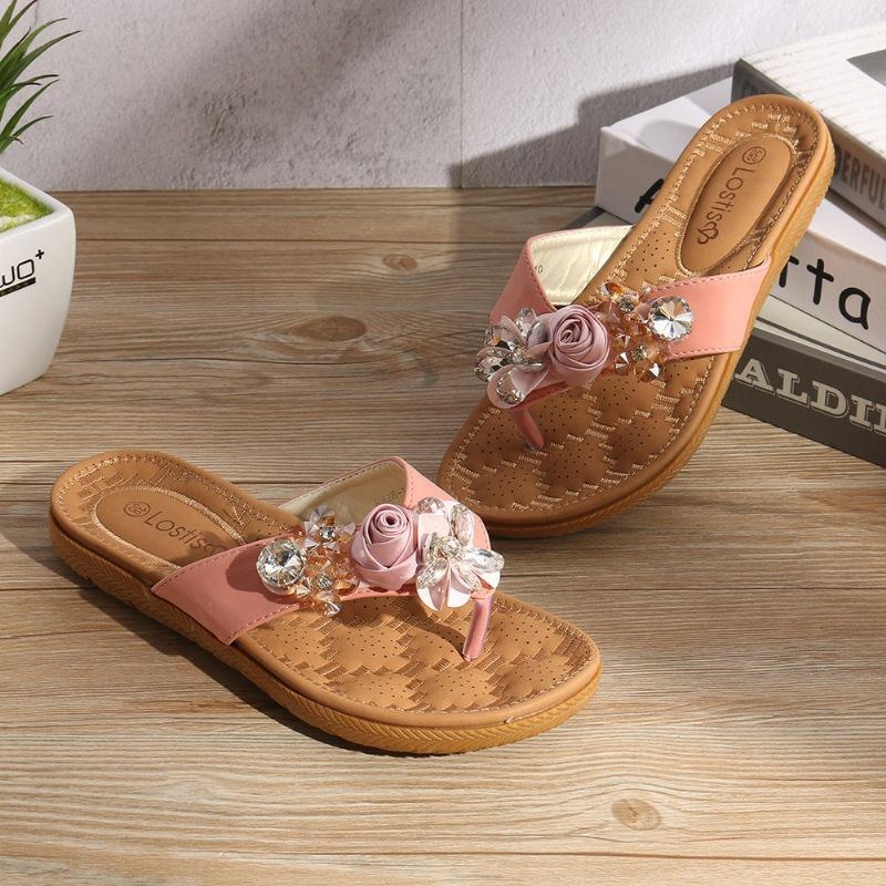 Dam Strandblommor Rhinestone Clip Toe Tofflor