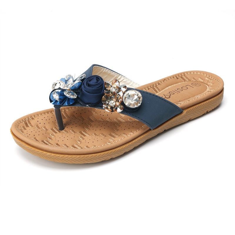 Dam Strandblommor Rhinestone Clip Toe Tofflor