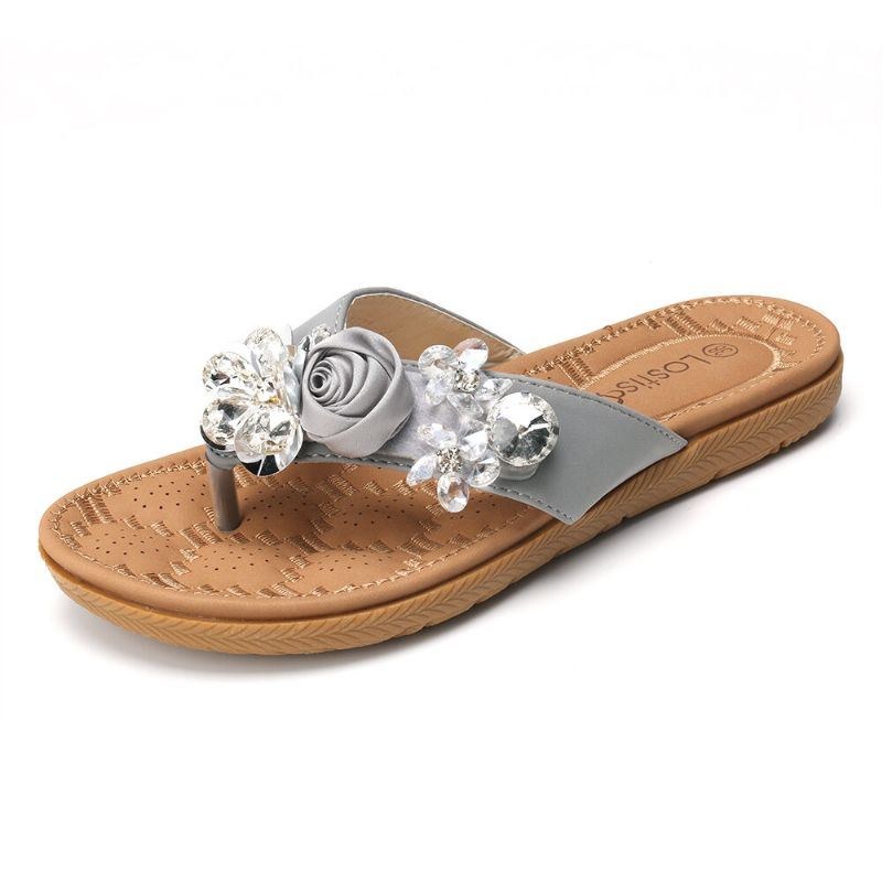 Dam Strandblommor Rhinestone Clip Toe Tofflor