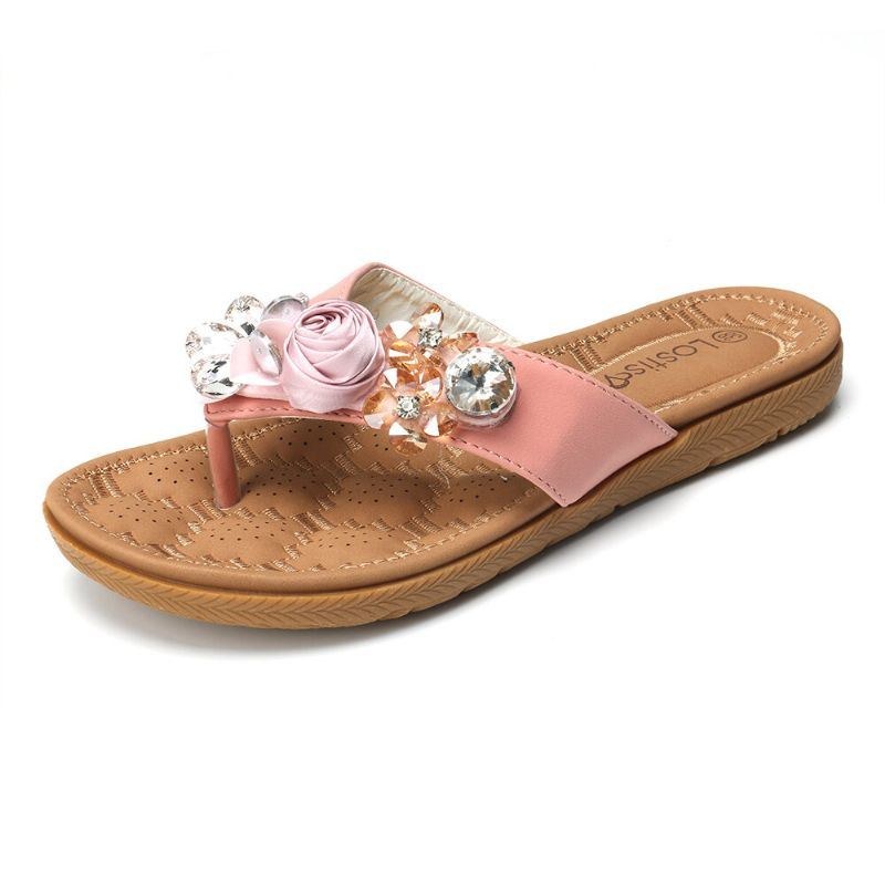 Dam Strandblommor Rhinestone Clip Toe Tofflor