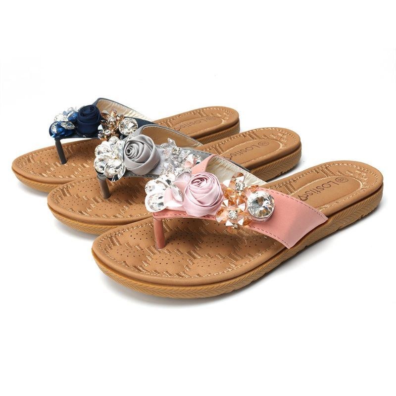 Dam Strandblommor Rhinestone Clip Toe Tofflor