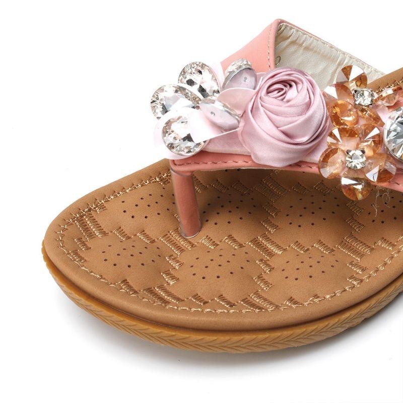 Dam Strandblommor Rhinestone Clip Toe Tofflor