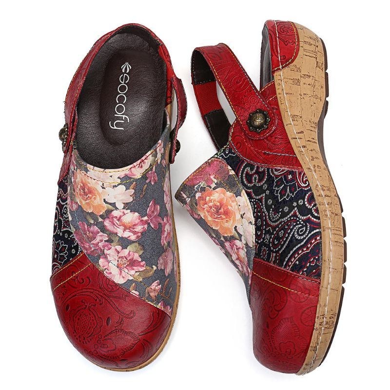 Dam Super Comfy Bloom Blommor Skarvning Retromönstersömmar Slip On Flats