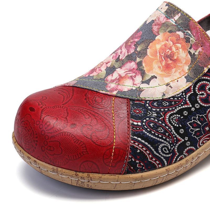 Dam Super Comfy Bloom Blommor Skarvning Retromönstersömmar Slip On Flats