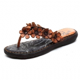 Handgjorda Handgjorda Läder Casual Flower Comfy Flat Tofflor För Kvinnor