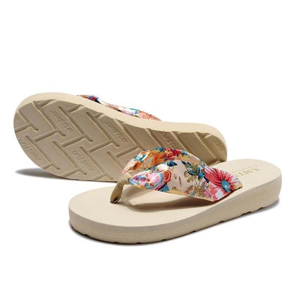 Stor Storlek Sommar Dam Strandtofflor Bohemia Flip Flops Andas Silk Tofflor