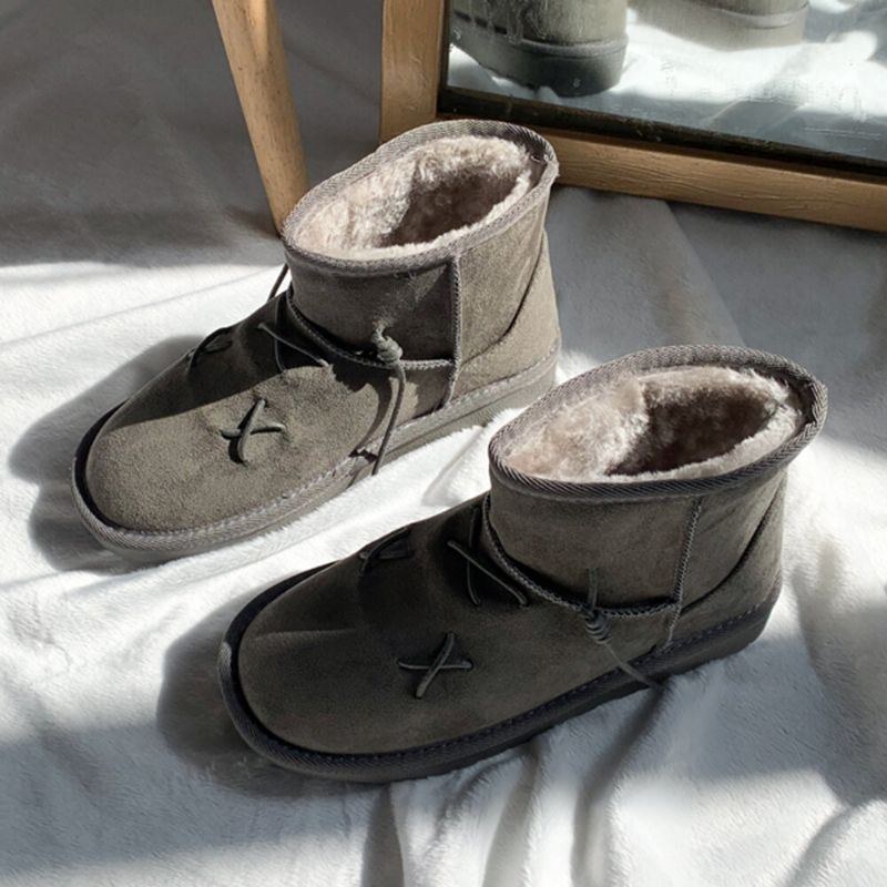 Casual Solid Varm Slip On Halkbeständiga Ankel Snöstövlar För Kvinnor