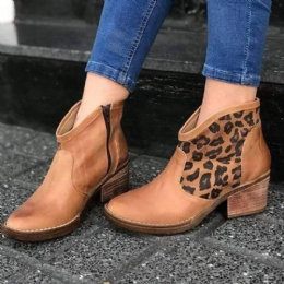 Casual Splicing Leopard Zipper Chunky Heel Cowboy Ankelboots För Dam