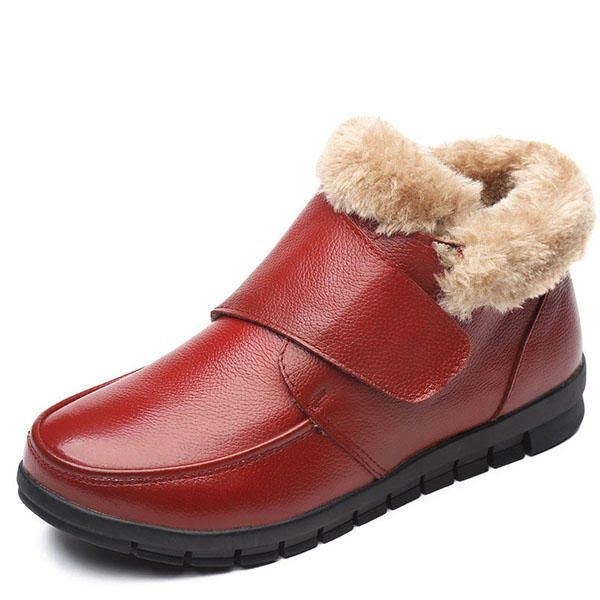 Dam Äkta Läder Bomullsskor Casual Slip On Fur Foderstövlar