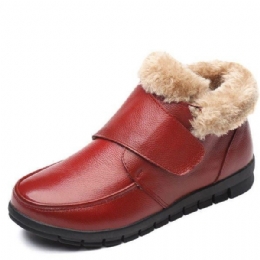 Dam Äkta Läder Bomullsskor Casual Slip On Fur Foderstövlar