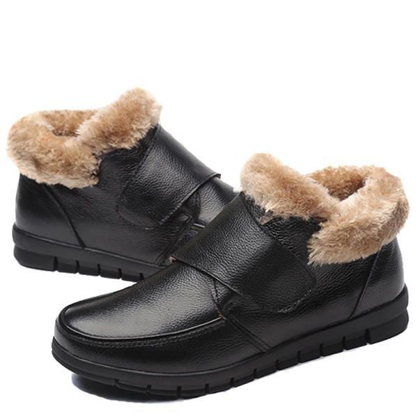 Dam Äkta Läder Bomullsskor Casual Slip On Fur Foderstövlar