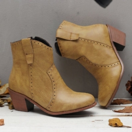 Dam Casual Retro Spetsig Dragkedja Chunky Heel Ankel Boots