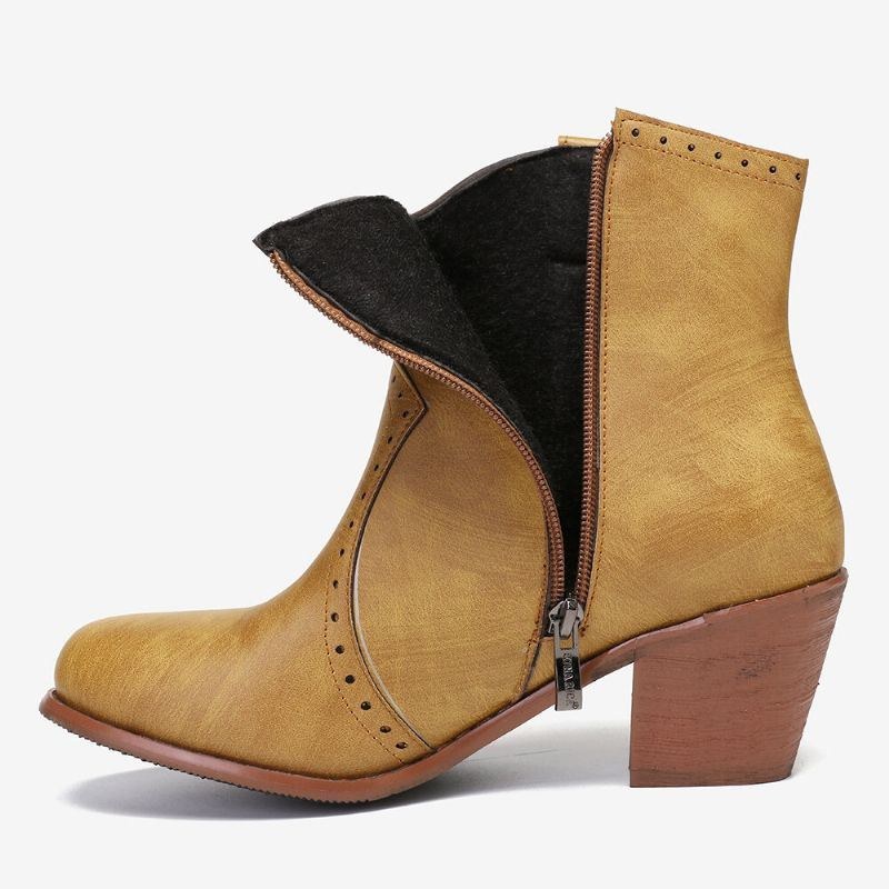 Dam Casual Retro Spetsig Dragkedja Chunky Heel Ankel Boots