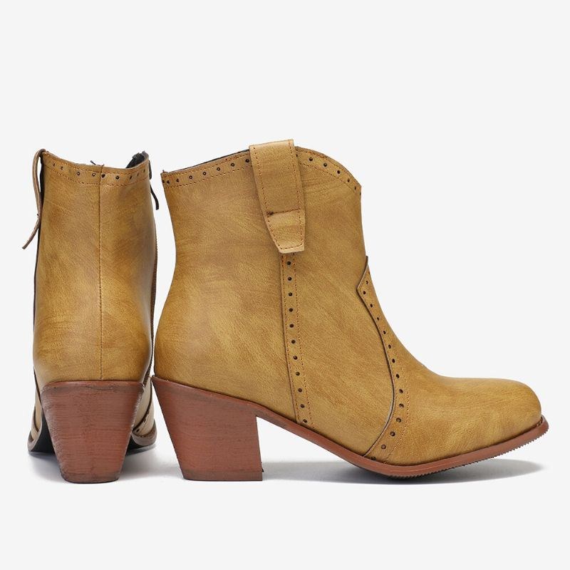 Dam Casual Retro Spetsig Dragkedja Chunky Heel Ankel Boots