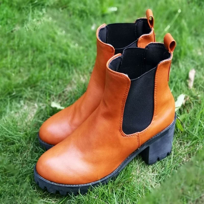 Dam Casual Slip On Round Toe Platform Chunky Heel Ankel Boots