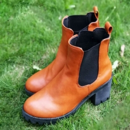 Dam Casual Slip On Round Toe Platform Chunky Heel Ankel Boots