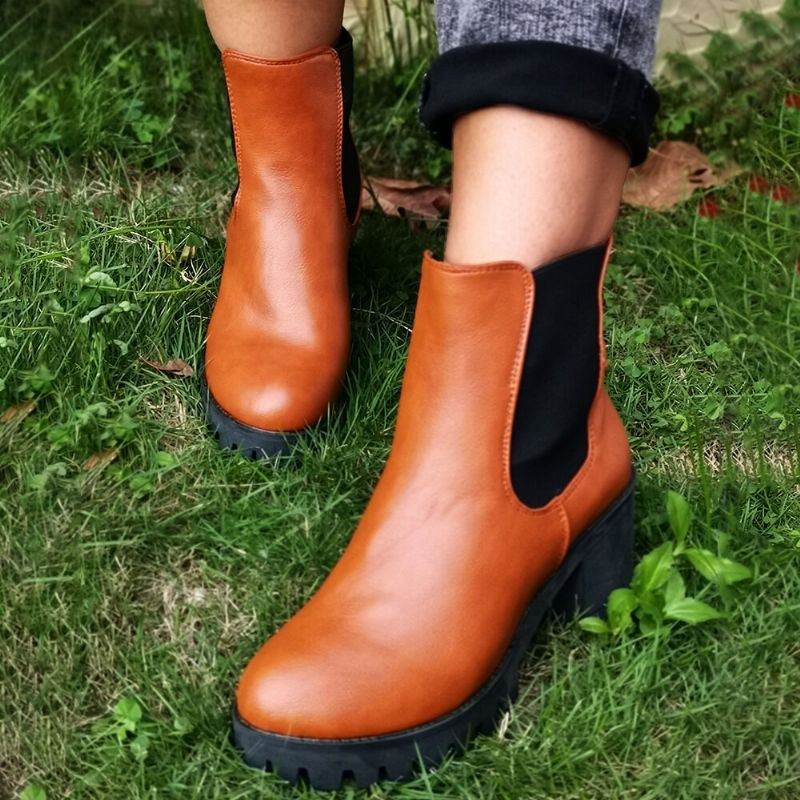 Dam Casual Slip On Round Toe Platform Chunky Heel Ankel Boots