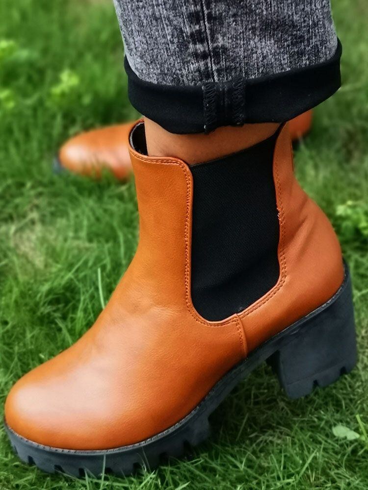 Dam Casual Slip On Round Toe Platform Chunky Heel Ankel Boots