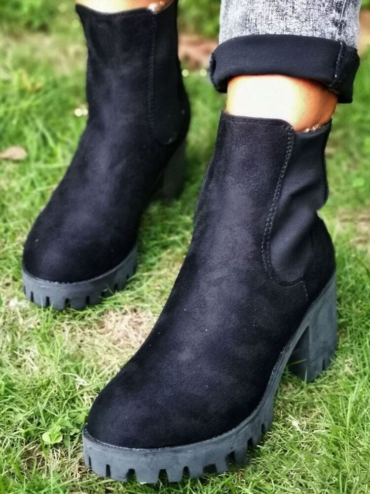 Dam Casual Slip On Round Toe Platform Chunky Heel Ankel Boots