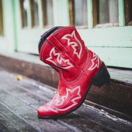 Dam Folkways Blommor Broderade Chunky Heel Slip-on Korta Cowboy Boots