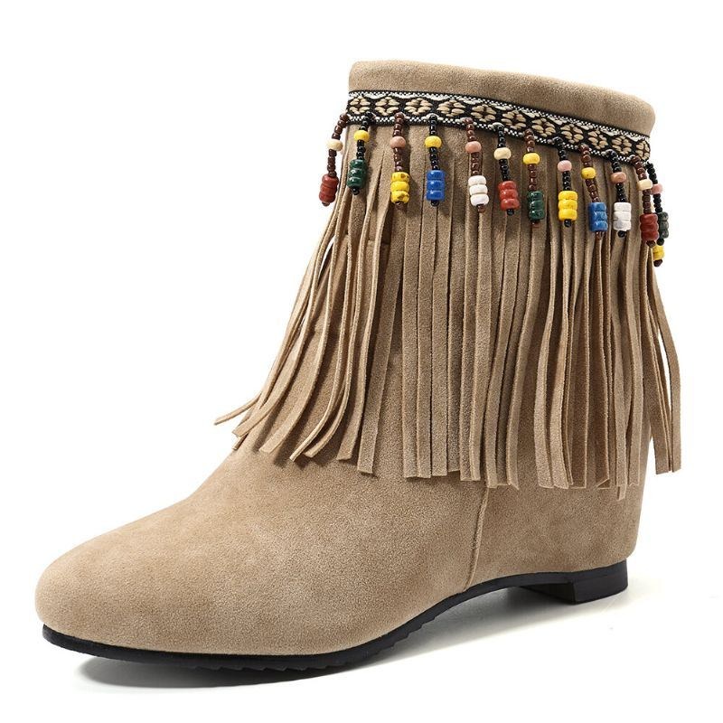 Dam Large Size Bohemian Tassel Zipper Ankel Boots