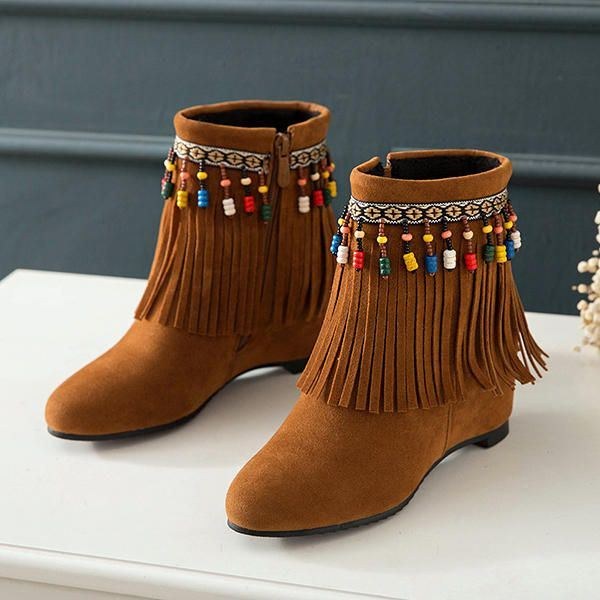 Dam Large Size Bohemian Tassel Zipper Ankel Boots