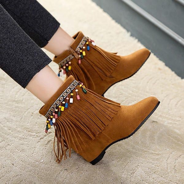 Dam Large Size Bohemian Tassel Zipper Ankel Boots