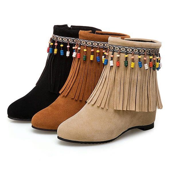 Dam Large Size Bohemian Tassel Zipper Ankel Boots