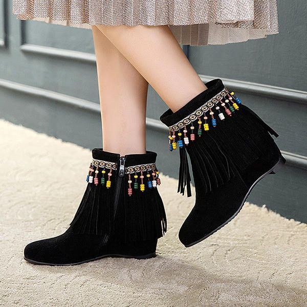 Dam Large Size Bohemian Tassel Zipper Ankel Boots