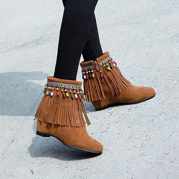 Dam Large Size Bohemian Tassel Zipper Ankel Boots