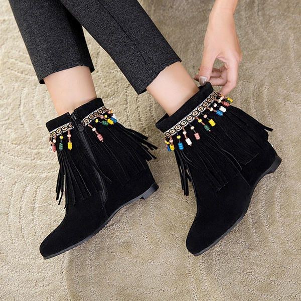 Dam Large Size Bohemian Tassel Zipper Ankel Boots