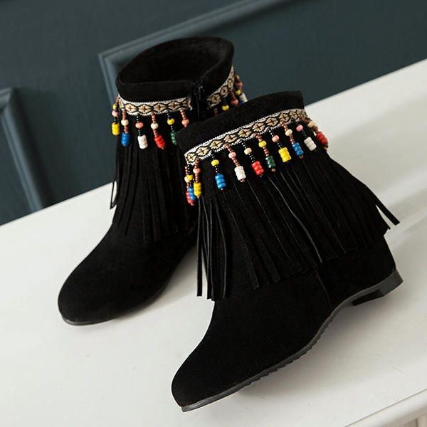 Dam Large Size Bohemian Tassel Zipper Ankel Boots