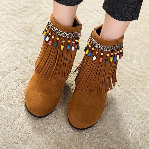 Dam Large Size Bohemian Tassel Zipper Ankel Boots