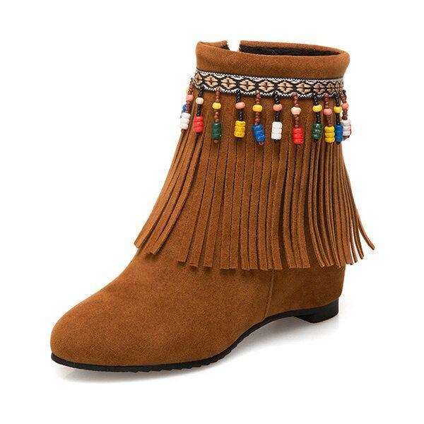 Dam Large Size Bohemian Tassel Zipper Ankel Boots