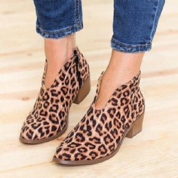 Dam Leopard Grain Chunky Heel Zipper Ankel Short Boots