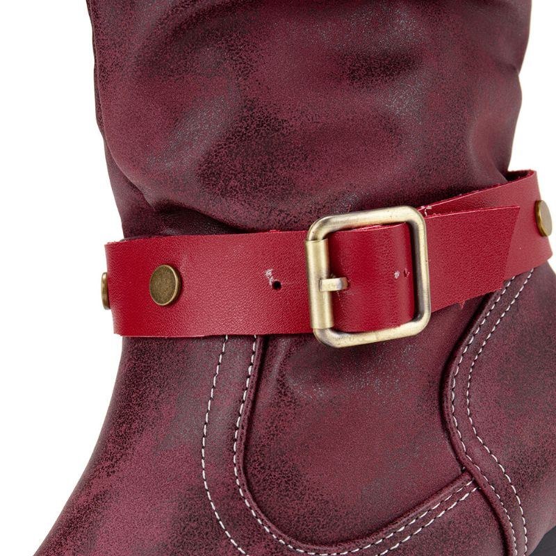 Dam Metallspänne Armband Dekor Enfärgad Chunky Heel Mid-calf Motorcykelstövlar