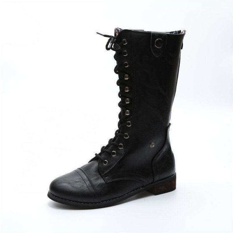 Dam Motorcykel Varmsnörning Vinter Casual Mid Calf Boots