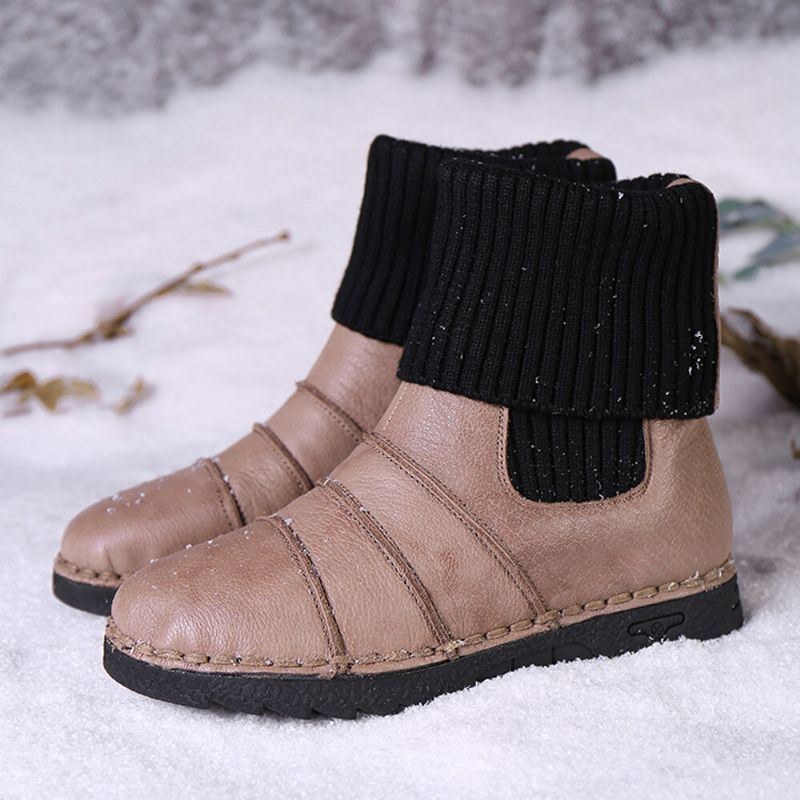 Dam Nötskinnssömmar Varmt Foder Slip-on Platta Snökorta Stövlar