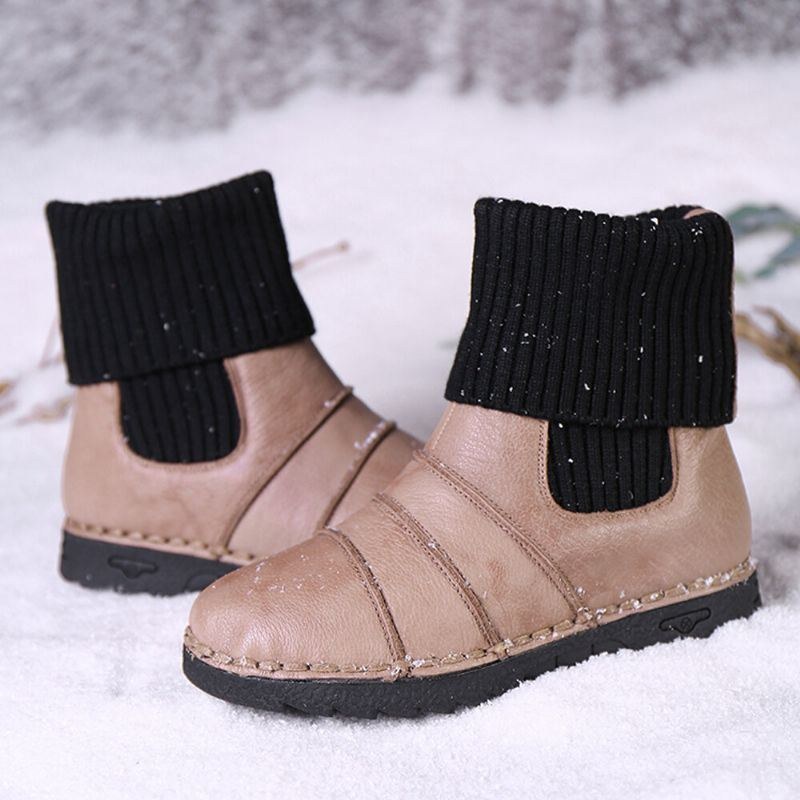 Dam Nötskinnssömmar Varmt Foder Slip-on Platta Snökorta Stövlar