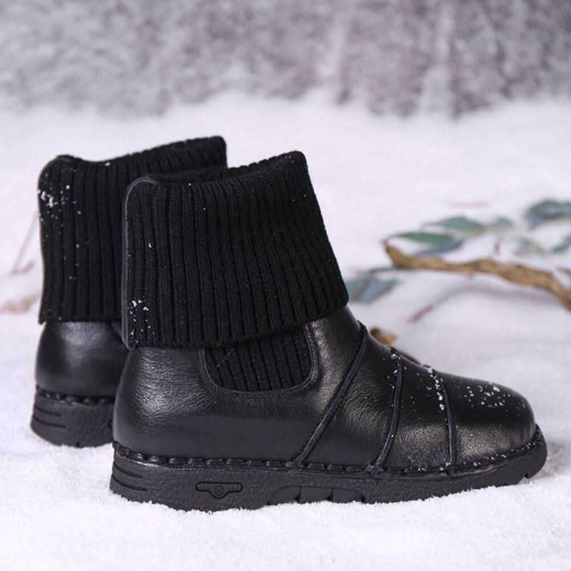 Dam Nötskinnssömmar Varmt Foder Slip-on Platta Snökorta Stövlar