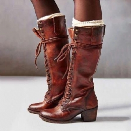 Dam Plus Size Retro Lace Up Mid Calf Boots