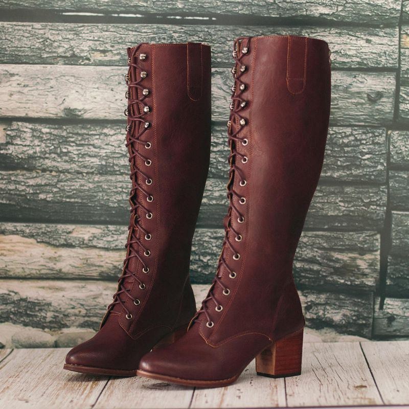 Dam Plus Size Retro Lace Up Mid Calf Boots