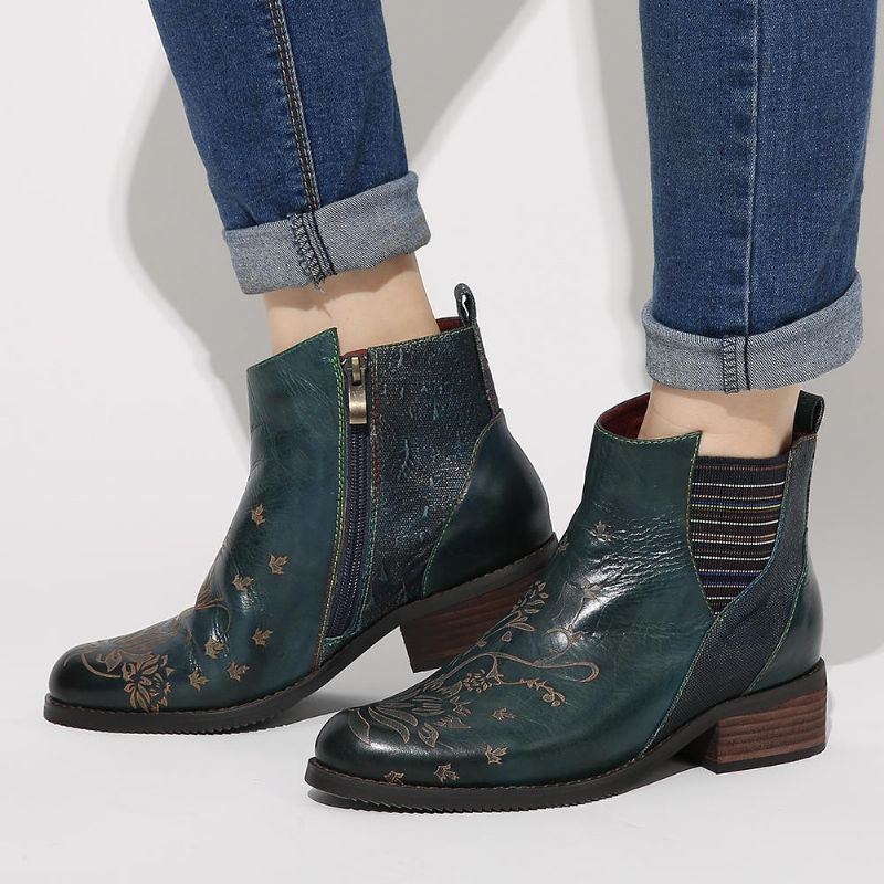 Dam Retro Blomstersömmar Elastiskt Band Ankelboots