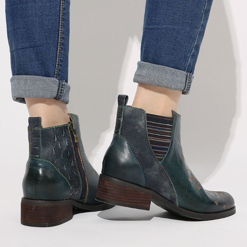 Dam Retro Blomstersömmar Elastiskt Band Ankelboots