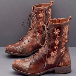 Dam Retro Blomstertryck Mid Calf Boots