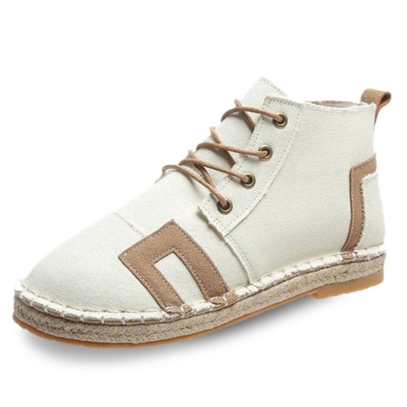 Dam Retro Casual Snörning Bekväma Handsömmar Espadrillor Platta Korta Stövlar